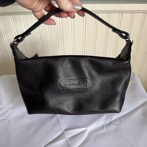 Vintage Coach Mini Black Leather Top Handle Hand Bag Baguette Purse Y2K